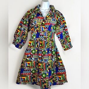 The OULA Company Geometric Print Day Dress M Colorful Vibrant Statement Bold
